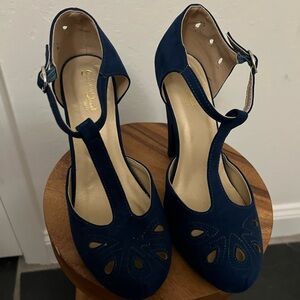 Elegant Blue Women's T-Strap Heels
